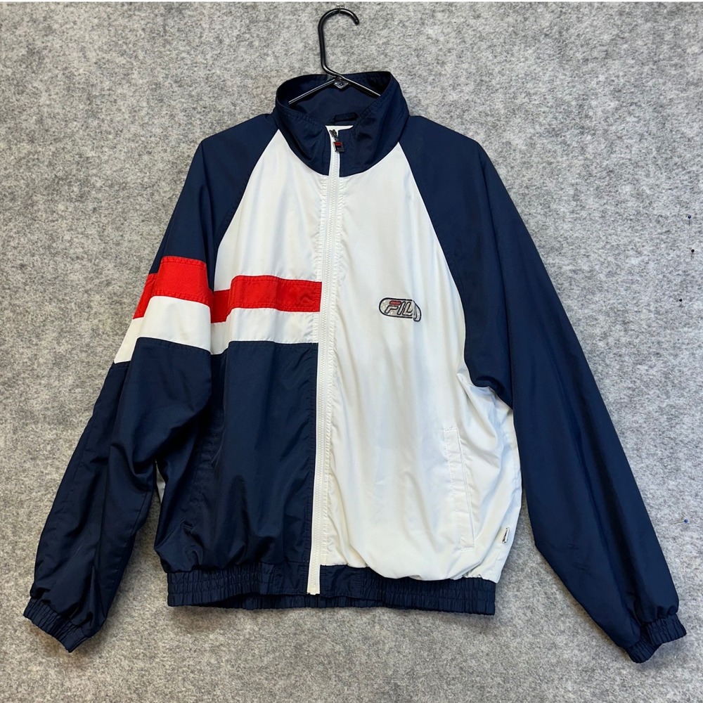 Vtg Fila Windbreaker Jacket Men XL Navy White Red Colorblock Ripstop Zip Tennis
